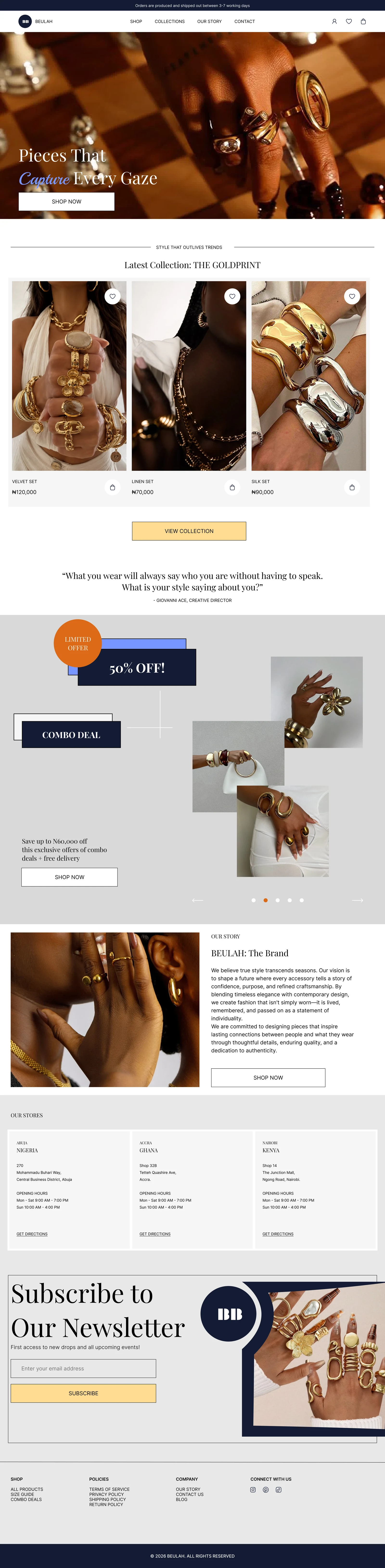 BEULAH desktop storefront with jewellery photography and collection cards