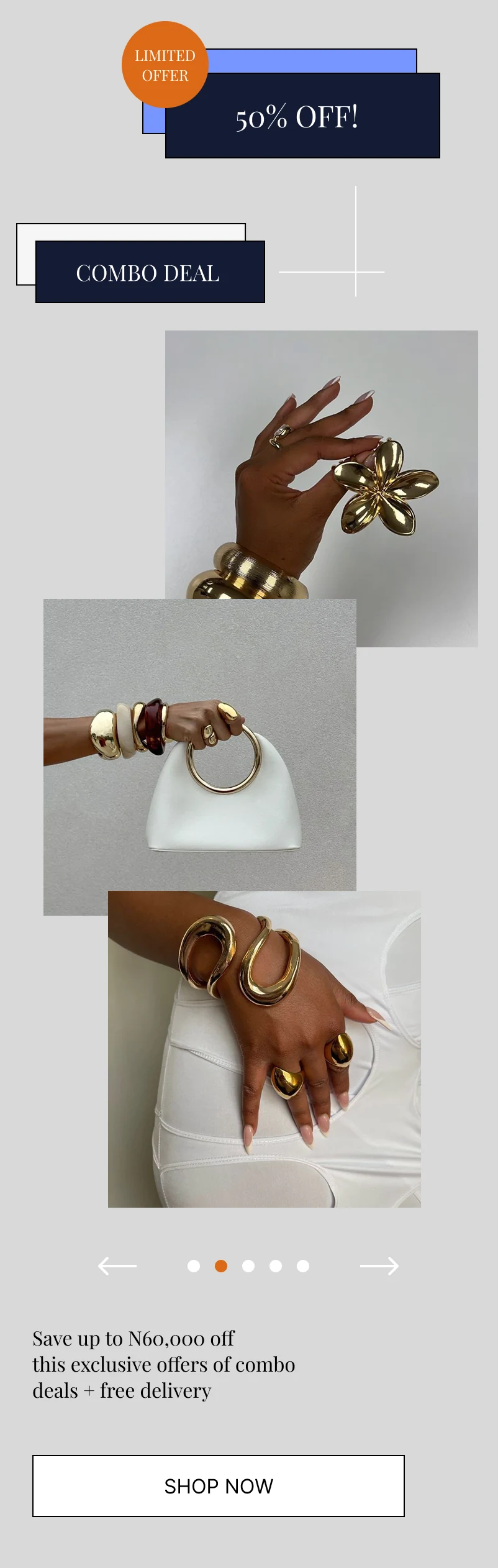 Mobile promotional section with a vertically arranged jewellery collage
