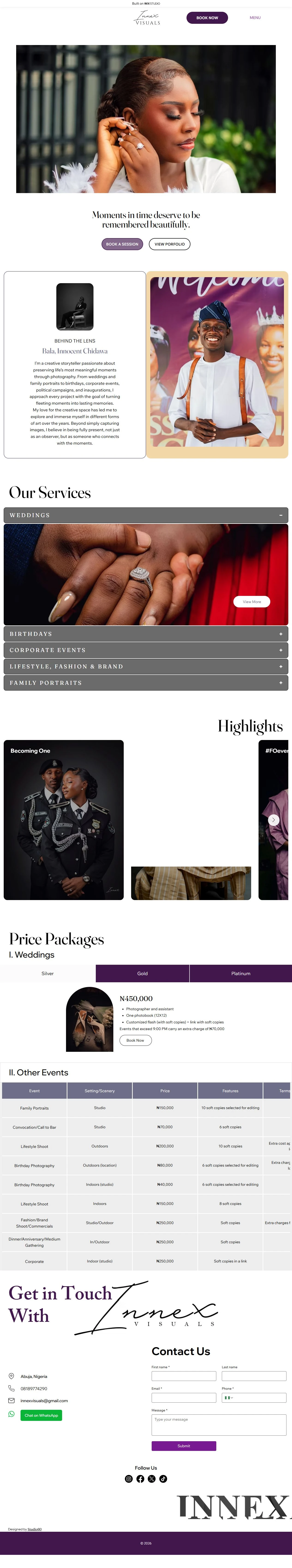Innex Visuals live photography website